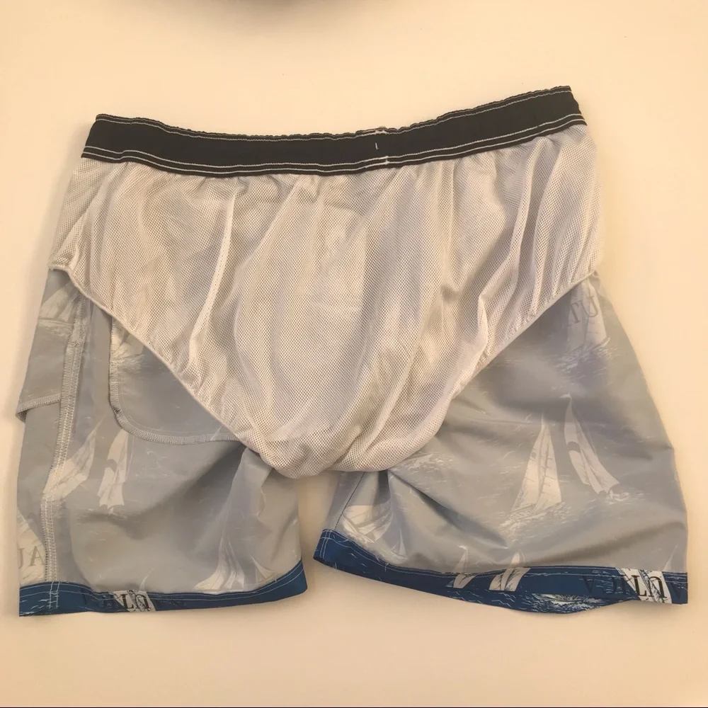 Nautica Vintage Sailboat Print Quick Dry Lined Swim Shorts Blue White Sz XXL NWT